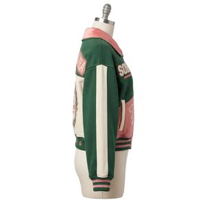 <b>Pink</b> Green Color Block <b>Jacket</b> Women Button Front Graphic Casual Fashion Outerwear Soror Style Varsity Inspired <b>Jacket</b> Apparel - Product Image 3