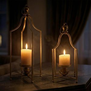 Luxury Gold Metal <b>Lantern</b> <b>Candle</b> Holder Set Decorative Geometric <b>Candle</b> Stand Elegant Table Centerpiece for Home Wedding Decor - Product Image 2