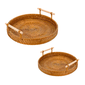 Handwoven RATTAN TRAY FRUIT STORAGE <b>BASKET</b> with Handles Gift, Eco-Friendly Rustic Serving <b>Basket</b> for Dining <b>Table</b> - Product Image 1