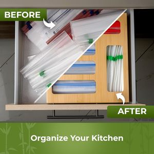 9-Sandwich Storage Bag Organizer <b>Kitchen</b> Drawer Organizer with Foil <b>Wrap</b> Dispenser for Gallon Quart Snack Plastic Bag Fits 1 - Product Image 5