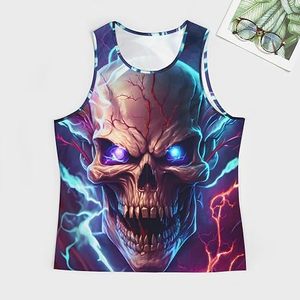 Men's Gothic <b>Skull</b> Print Sleeveless Tank <b>Top</b> O-Neck Knitted Breathable Casual Wear - Product Image 2