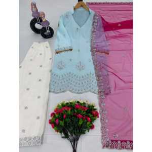 Conjunto de ropa de fiesta de diseñador para mujer con hermoso Top Plazzo y Dupatta - Product Image 3