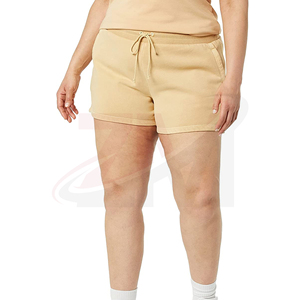 Shorts de punto de cintura media para mujer con cordón ajustable, color sólido, corte casual, bolsillos, color beige, ropa casual, moda femenina - Product Image 4