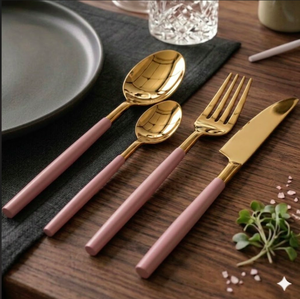 Couverts élégants et durables en acier inoxydable avec poignée rose, plaqués couleur or champagne, pour la maison, l'hôtel, le restaurant, les mariages et l'usage quotidien - Product Image 6