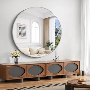 Miroir circulaire moderne surdimensionné, grand, avec cadre en métal, mural, fait main, contemporain, pour hôtel, salle de bain, salon, chambre REHMAN - Product Image 1