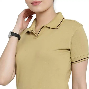 เสื้อโปโลสีเบจสำหรับผู้หญิง ผ้าคอตตอนผสมเนื้อนุ่ม สวมใส่สบาย ระบายอากาศได้ดี เหมาะสำหรับพนักงานออฟฟิศ - Product Image 5