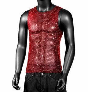 Débardeur en tricot à col rond pour homme, style streetwear décontracté, avec paillettes - Product Image 2