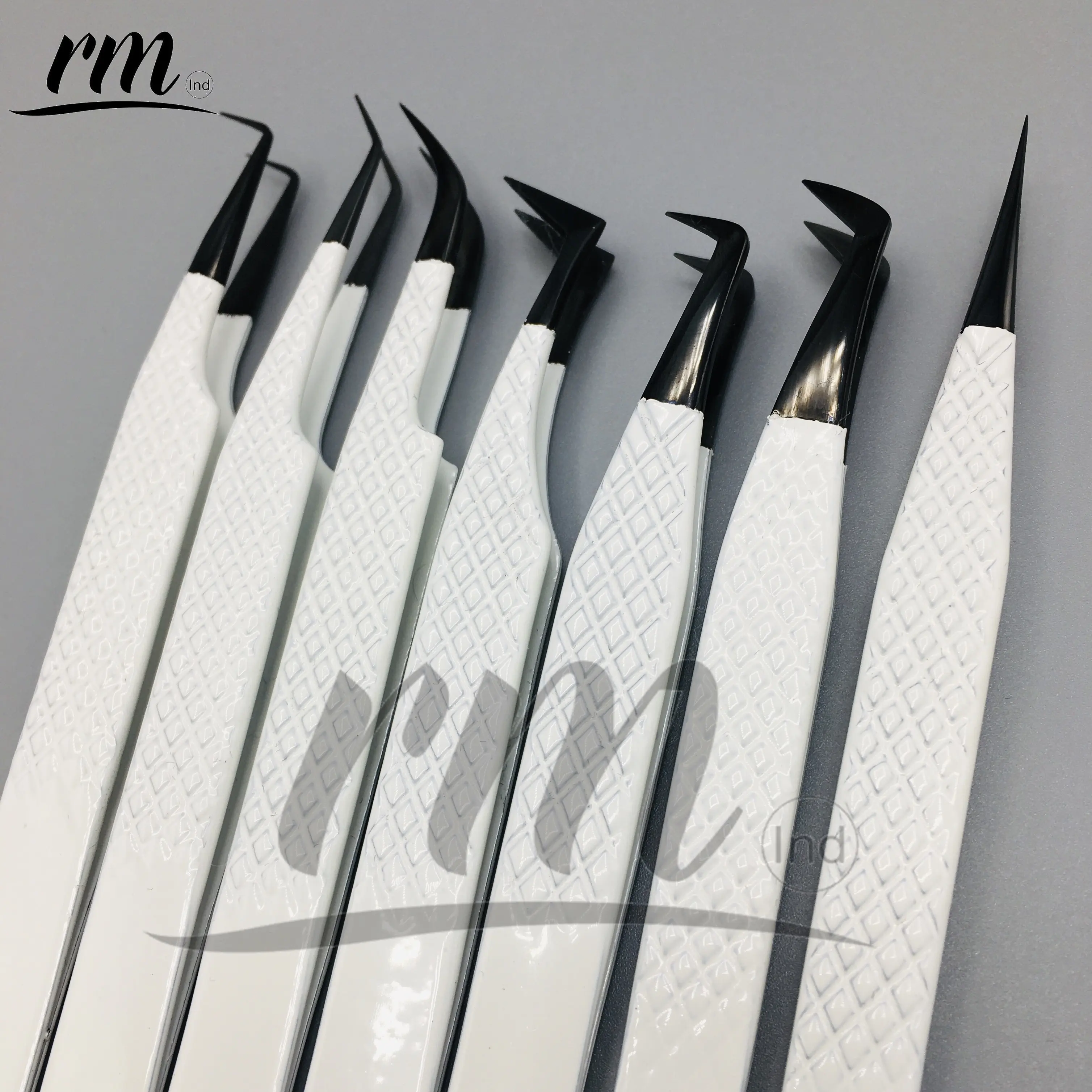 Black tip white color with diamond grip stainless steel high quality eyelash extension tweezers custom logo