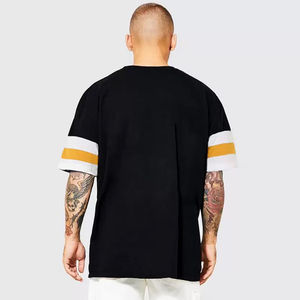 T-shirt noir surdimensionné personnalisé pour homme, manches contrastées rayées, anti-humidité, streetwear décontracté, vêtement imprimé à manches courtes - Product Image 2