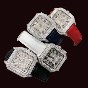 Montre-bracelet de luxe pour homme en acier inoxydable, chiffres romains, bracelet personnalisé en argent sterling serti de diamants Moissanite, verre analogique antique - Product Image 1