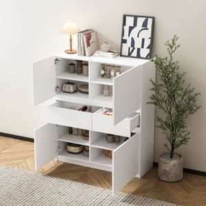 Mobiletto Bianco in Legno per Soggiorno con 4 Ante e 2 Cassetti - Product Image 4