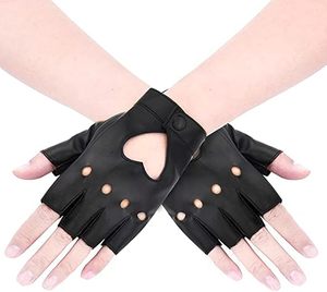 Half Finger Leather fashion <b>Gloves</b> Heart Cutout Fingerless <b>Gloves</b> - Product Image 1