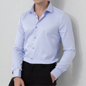Chemise habillée homme à manches longues, coupe ajustée, couleur unie, style professionnel, printemps, ODM, polyester/coton, vente en gros - Product Image 2
