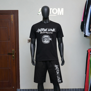 Conjunto de Camiseta y Pantalones Cortos Deportivos para Hombre, Personalizado, Estilo Urbano, Transpirable, de Felpa, Algodón Grueso, Traje Deportivo Informal para Gimnasio - Product Image 5