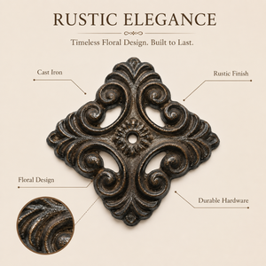 Tirador de Gabinete Rústico de Hierro Fundido con Diseño Floral para Armario o Cómoda |   Herrajes Ornamentados para Puertas de Muebles, Diseño de Manija de Metal Marrón - Product Image 4