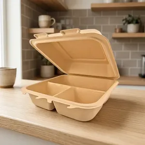 Contenedor Ecológico Biodegradable de Cartón Moldeado, Tipo Concha, 8x8, 3 Compartimentos, para Alimentos, Catering - Product Image 4