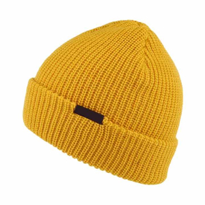 Unisex Yellow Beanie <b>Hat</b> Knitted Winter <b>Cap</b> Casual Style 100 Acrylic Cuffed Design for Adults 56-58CM Head Circumference - Product Image 1