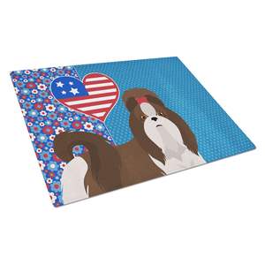 Planche à découper décorative en verre trempé USA American Shih Tzu Planche de service de cuisine grande taille Assiettes blanches pour le foie - Product Image 1