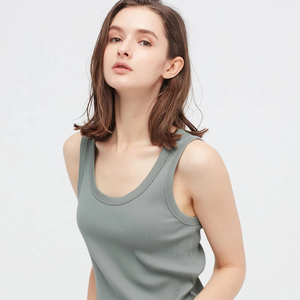 Camiseta sin mangas de punto para mujer, color gris sólido, cuello redondo, estilo casual, corte regular, transpirable, de algodón - Product Image 5