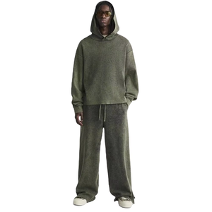 Conjunto de Sudadera con Capucha y Pantalones de Chándal de Felpa Gruesa para Hombre, Estilo Oversize Holgado, Pierna Recta y Bajo Abierto - Product Image 1