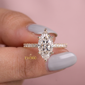 Anillo de Compromiso con Corte Marquesa, Oro de 14K, Anillo de Novia con Diamante Solitario Marquesa para Mujer - Product Image 4