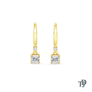 10K <b>Gold</b> Cushion Cut Diamond (Natural) <b>Dangle</b> <b>Earrings</b> - Product Image 1