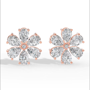 Pendientes de tuerca con diseño floral de diamantes talla pera en racimo, oro de 10K, joyería fina de lujo, proveedor mayorista - Product Image 1