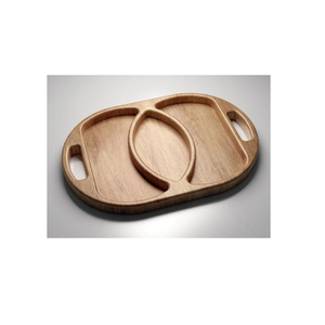 Plateau de service ovale en bois poli fait main avec poignées, 3 compartiments, organisateur de collations et d'assaisonnements écologique, ustensiles de cuisine modernes - Product Image 1