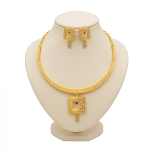 Divyoro Gold Plated Copper Alloy Adjustable Length Classic Style <b>Statement</b> <b>Necklace</b> Earrings Set Women's Wedding Party Jewelry - Product Image 1