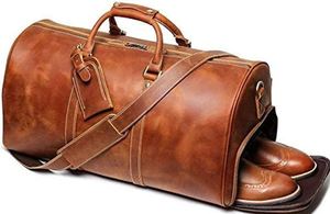 <b>Overnight</b> Genuine Leather Duffel Travel <b>Bag</b> Brown Travel Shoulder <b>Bag</b> Weekend Luggage <b>Bag</b> Leather Weekender Foldable - Product Image 5