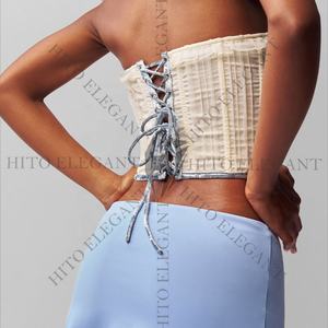 Top corsé sin tirantes para mujer, con efecto push-up, atado frontal, estilo bustier, top corto de verano, sexy, tipo tubo, con cordones frontales, ajuste ceñido. - Product Image 5