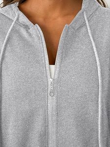 Women's <b>Cropped</b> <b>Zip</b>-<b>Up</b> Hoodie French Terry Fleece Casual Hooded Sweatshirt - Product Image 4