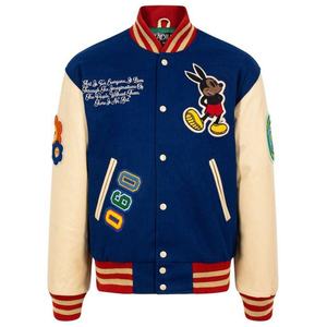 เสื้อแจ็กเก็ตบอมเบอร์ผ้าขนสัตว์สีดำ,เสื้อแจ็กเก็ตเบสบอลแขนหนังทีมเบสบอลสำหรับผู้ใหญ่และเด็ก - Product Image 5