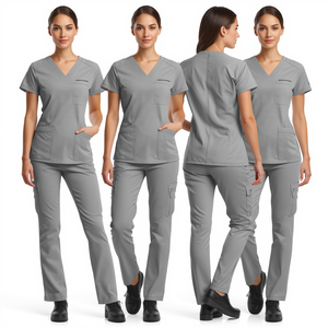 Ensemble de blouses d'infirmière gris glace de qualité supérieure pour femmes, uniforme professionnel de soins de santé - Product Image 1