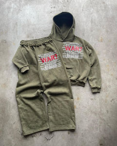 Ensemble de survêtement unisexe personnalisé avec logo brodé, coupe ample, délavé à l'acide, effet soleil, pantalon de jogging épais et évasé, sweat à capuche et pantalon de survêtement - Product Image 3