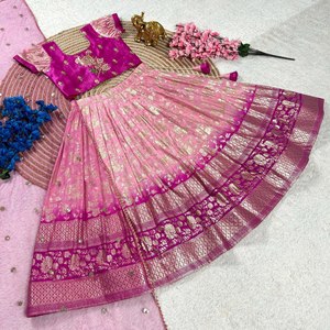 พร้อมสวมใส่ผ้าไหม georgette แบบดั้งเดิมที่มีคุณภาพสูงการเย็บปักถักร้อยหนักสีสดใสสำหรับเด็กพรรค chaniya choli ขนาดพิเศษ - Product Image 5