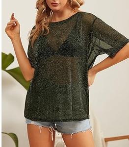 Camiseta de malla transparente para mujer, sexy, de media manga, para discoteca, para bailarina, camiseta sexy de malla para hombre, para fiesta - Product Image 5