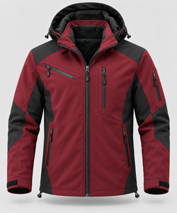 OEM <b>Mens</b> Winter Softshell Jacket Warm <b>Fleece</b> Lining Hooded Hiking Coat Color Block Windproof Climbing Outdoor Travel Casual Wear - Product Image 1