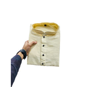 ATTRACTIF DOUX JACQUARD AUTO BUTTI TRAVAIL HOMME KURTA AVEC PYJAMA JAUNE Achkan Bandhgala Sherwani - Product Image 1