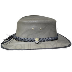 Sombrero Vaquero Occidental Verde Oliva con Banda Trenzada Negra, Ajustable, de Cuero, Personalizable OEM, Unisex, para Viajes, Safari y Protección Solar - Product Image 1