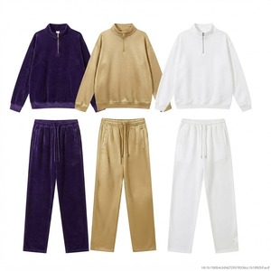 Ensemble de survêtement unisexe couleur unie avec demi-fermeture éclair, coupe ample, sweat-shirt en coton long et pantalon à cordon de serrage, tenue décontractée d'automne - Product Image 2
