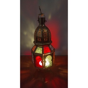 Luxurious Hexagon <b>Brass</b> <b>Lantern</b> With Colored Glass Panels For Home Decoration Durable Finish - Product Image 3