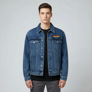 2026 Custom High Quality 100% Cotton Denim jacket Fit solid black men's denim jacket Windproof <b>Button</b> up unique Design man denim - Product Image 1