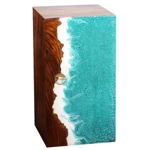 Vase en résine motif vague océanique, urne décorative unique en bois faite à la main, présentoir commémoratif en époxy pour cendres à domicile et au bureau par AYAANS - Product Image 1