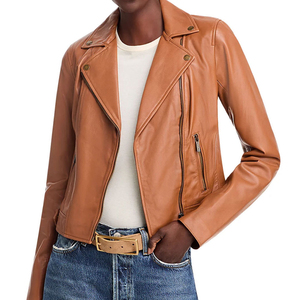 Chaqueta de cuero para mujer, talla grande, ajustada, con cremallera, estilo motociclista, ligera, corta, tipo biker, con solapa - Product Image 4