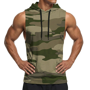 Custom Tank <b>Tops</b> Own Logo Men's Camouflage Printed Sleeveless Hoodie Workout Bodybuilding Drawstring Kangaroo Pocket Tank <b>Tops</b> - Product Image 1