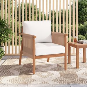 Sedia da Patio in Legno di Acacia Bianca Stile Boho con Braccioli in Corda Intrecciata e Seduta Imbottita per Portico e Balcone - Product Image 5