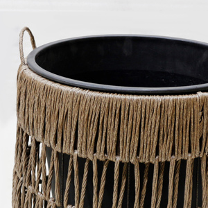 Rattan Flower Pot Outdoor Garden <b>Planter</b> Iron Frame <b>Plastic</b> Black Pot Inside Flower Design for Flower Green Plant Circular Shape - Product Image 1