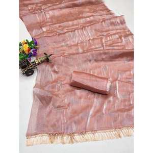 ผ้าส่าหรีผ้าไหมพิมพ์ลายผ้าฟอยด์พร้อมผ้าพีช - Product Image 1