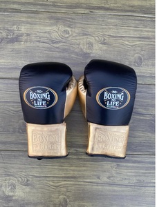 No Boxing No Life Boxing <b>Gloves</b> Headgear Set Black Gold Leather Lace-Up Adjustable Wrist Strap Adult Boxing Gear - Product Image 3